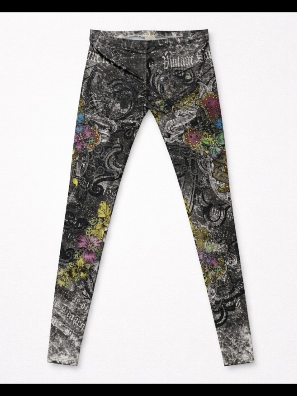 Y2K Vintage Printed Floral Black Skinny Leggings